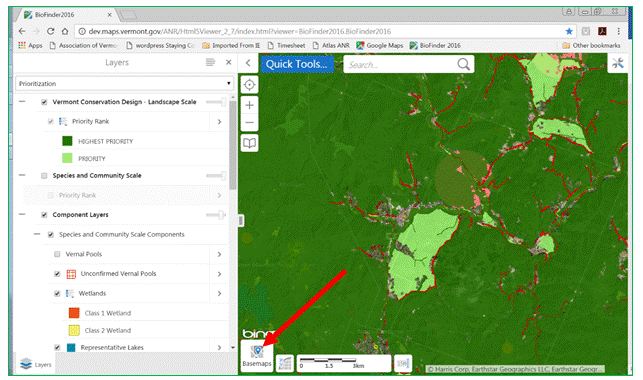 basemap selection location