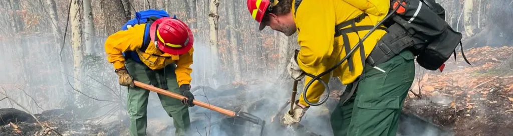 two wildland firefighters, digging