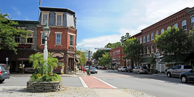 small town, downtown, brick buildings